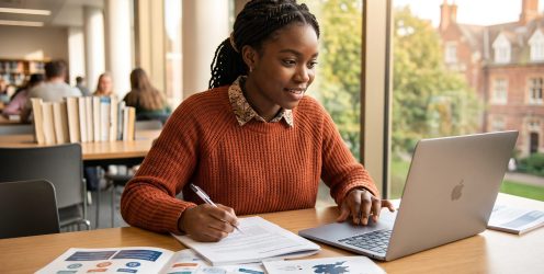 Student at uni looking through applications